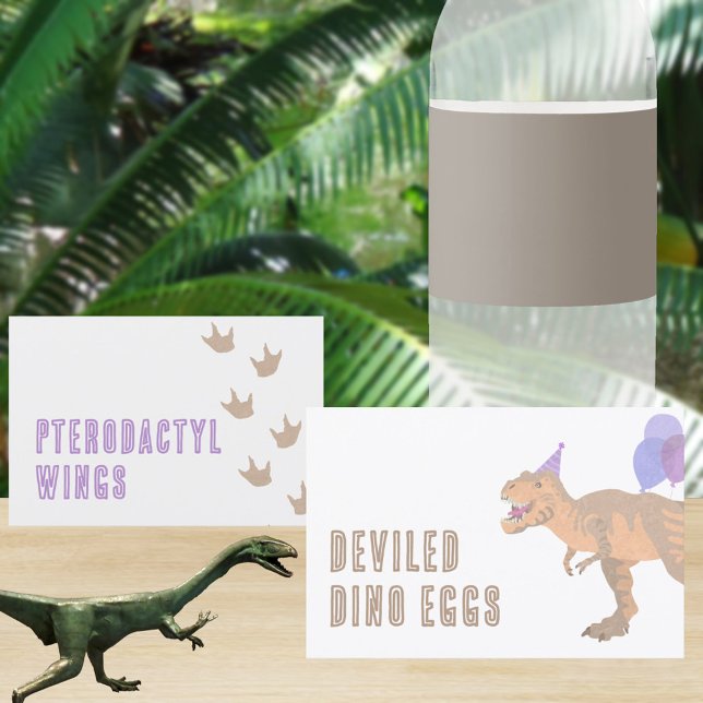 T-Rex Tan DIY Dinossauro Comida Dobrado Cartões (Create your own fun food cards for a cute dinosaur birthday party food table)
