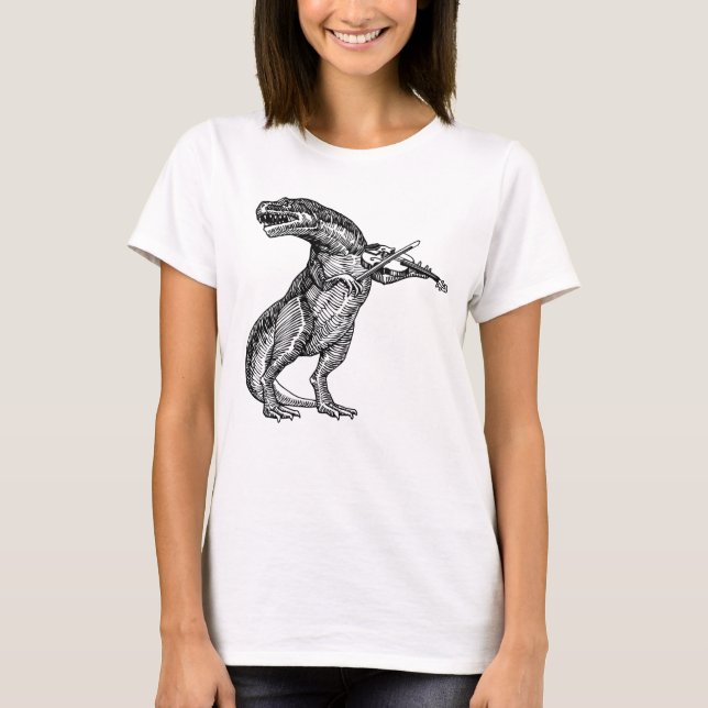 T Rex Tyrannosaurus Rex Jogando Camisa Violina (Frente)