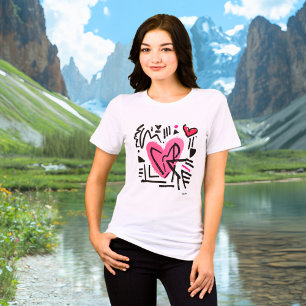 T-Shirt abstrato - Amor preto rosa moderno