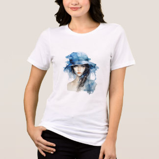 T-Shirt Azul-Chapéu Elegante