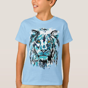 T-Shirt Blue Lion Head   Camisas De Leão