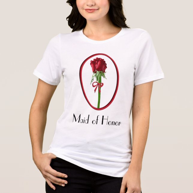 T-shirt da Madrinha de casamento rosa vermelha (Frente)