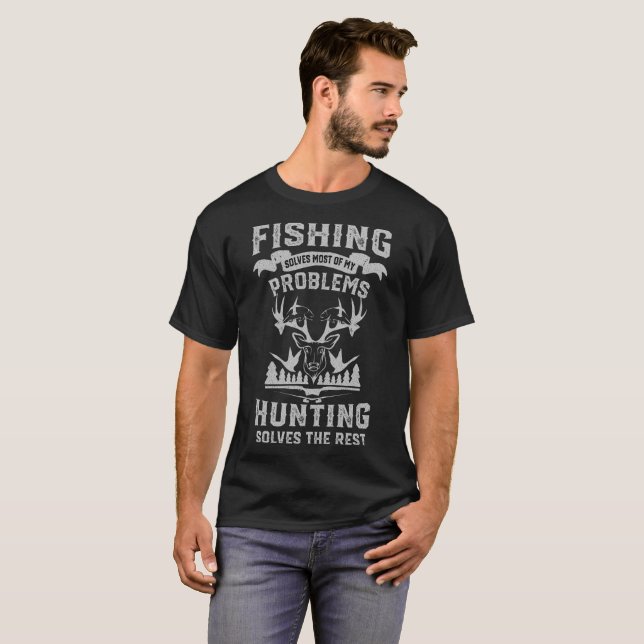 T-shirt engraçado da pesca e da caça - camisas da (Frente Completa)