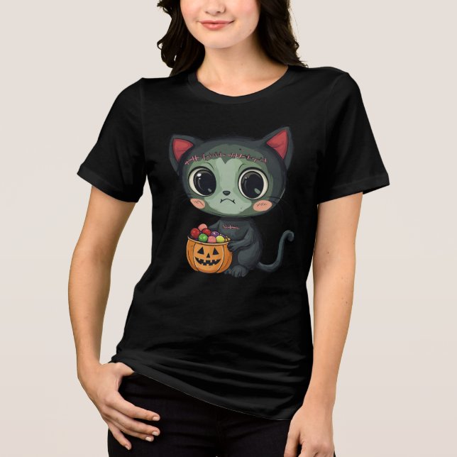 T-Shirt Gato de Halloween Frankenstein (Frente)