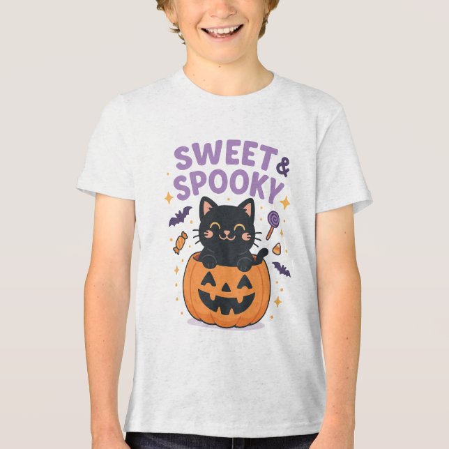 T-Shirt Negra Negra Doce e Spooky (Frente)