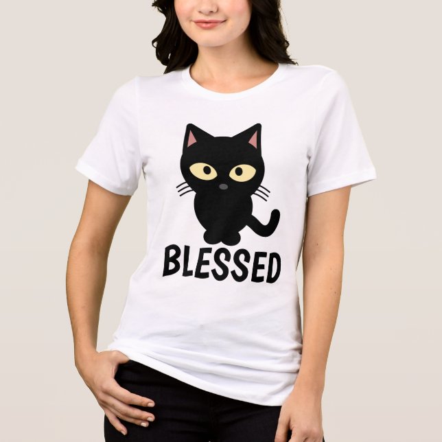 T-shirts cristãs de gatos pretos, BESSED (Frente)