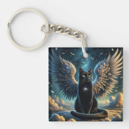 Tabby Angel Cat Sentado em uma nuvem Chaveiro