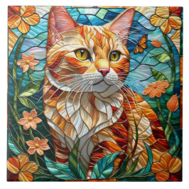 Tabby art stained glass cat colorful modern style