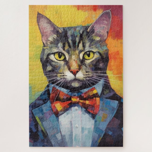 TABBY CAT ART FUNNY CUTE JIGSAW QUEBRA-CABEÇA (Vertical)