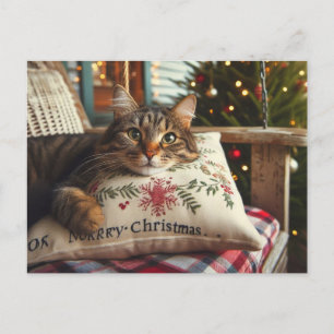 Tabby Cat Merry Christmas AI Cartão postal