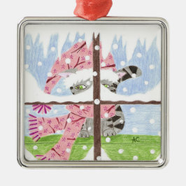 Tabby cat olhando pela janela enfeite premium