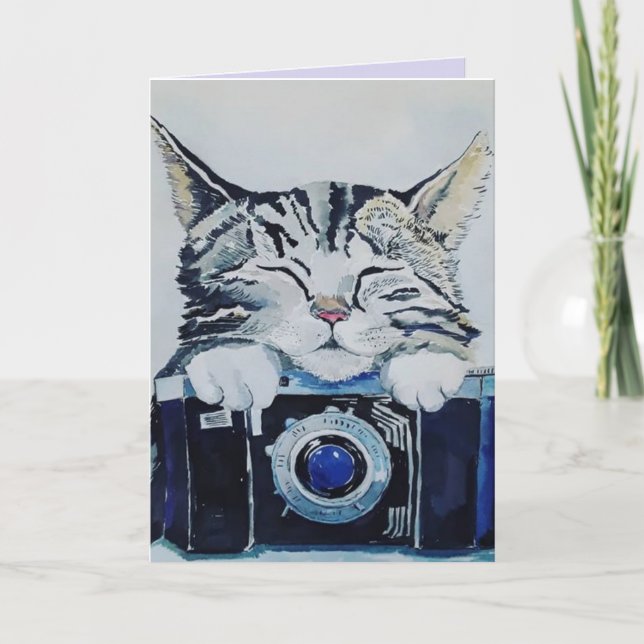 TABBY CAT WATERCOLOR ART BIRTHDAY Cartão de Saudaç (Frente)