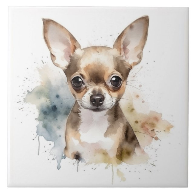 Tabby Chihuahua dog, pet Watercolor (Frente)