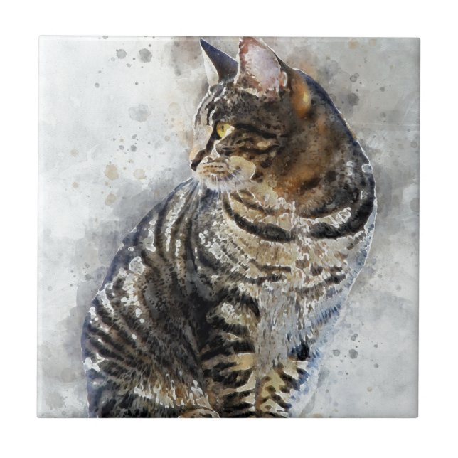 Tabby Grito Cat Watercolor Art (Frente)