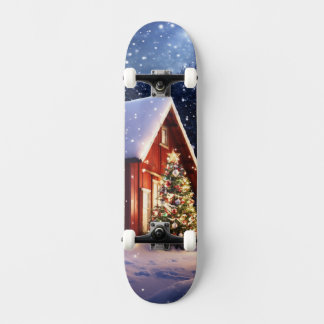 Tabla de Skate Casa Navideña con Árbol de Navidad