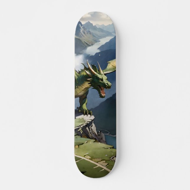 Tabla de Skate Dragón Verde en un Acantilado (Frente)