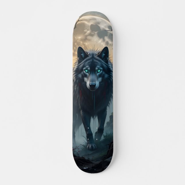 Tabla de Skate Lobo Feroz con luna llena (Frente)