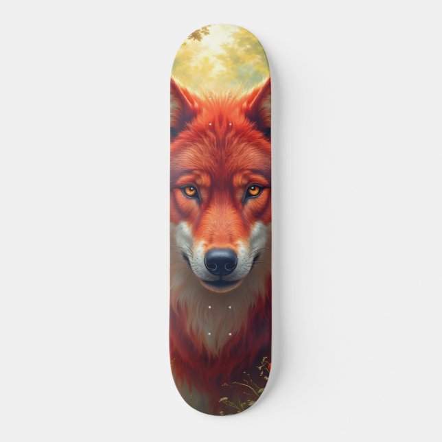 Tabla de Skate Lobo Rojo de Fauna Silvestre (Frente)
