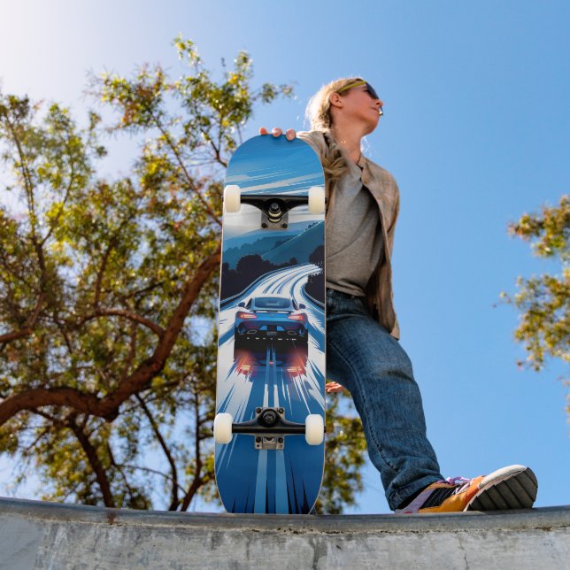 Tabla de Skate Vehículo Azul en Carretera Húmeda (Ao ar livre 1)