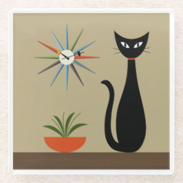 Tabletop Cat de meio século com Relógio de Inicial