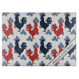 Tabua De Cortar Americana Folk Art Roosters – Rustic Farm Pattern