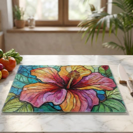 Tabua De Cortar Arte de vitral hibisco