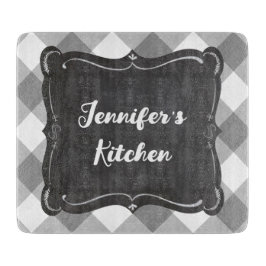 Tabua De Cortar Cinza White Gingham Farmhouse