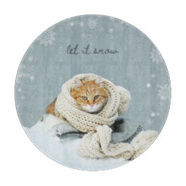 Tabua De Cortar Conselho De Corte, Gato De Inverno Que Neve