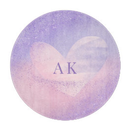 Tabua De Cortar Coração com Gradiente Rosa Púrpura Monograma