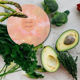 Tabua De Cortar Coração Pêssego e Coração Rosa & Sky Bilíngue "Ama