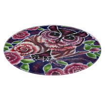 Coruja Whimsical na ramificação Flor Azul Rosa