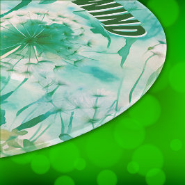 Tabua De Cortar Elegante Dandelion Monograma Verde e Branco |