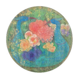 Tabua De Cortar Floral Fantasia: Peacocks in Bloom