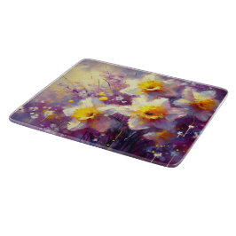 Tabua De Cortar Impressionista Daffodil Floral Purple Yellow Art