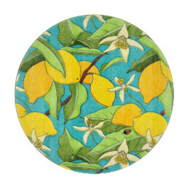 Tabua De Cortar Limões, Damybugs, Blossomas no Fundo do Teal