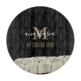 Tabua De Cortar Monograma da abóbora branca escura e elegante