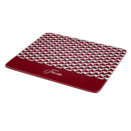 Tabua De Cortar Monograma do padrão de som vermelho e branco