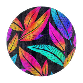 Tabua De Cortar Neon Feather Pattern Vibrant Art