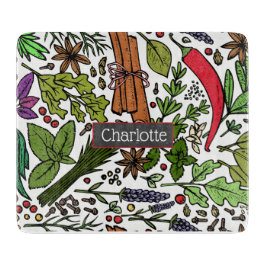 Tabua De Cortar Nome personalizado do padrão de Especiarias branco