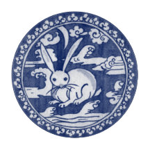 Nuvens de Coelho Branco Azul Chinoiserie Lua