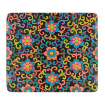 Padrão Preto Chic com Floral Colorido