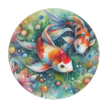 Peixe-Koi Colorido Aquarela Laranja