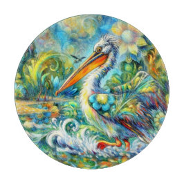 Tabua De Cortar Pelicano no País das Maravilhas Amarelo Verde Flor