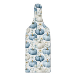 TABUA DE CORTAR PUMPKINS DE QUEDA AZUL E BRANCA E FLORES DOURADAS