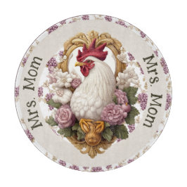 Tabua De Cortar Rooster & Grapes Heraldic Crest in maroon,
