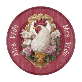 Tabua De Cortar Rooster Heraldic Crest, maroon,