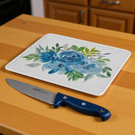 Tabua De Cortar Rosa Azul Aquarela