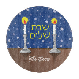Tabua De Cortar Shabbat Shalom Glass Challah Conselho redondo de 1