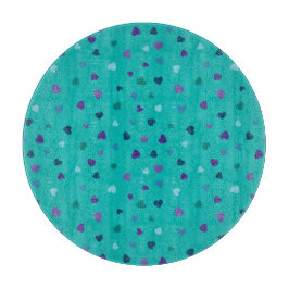 Tabua De Cortar Tiny Hearts, Purple, Teal, Blue on Turquoise