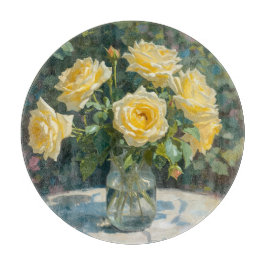 Tabua De Cortar Vaso de Rosas Amarelas Impressionismo